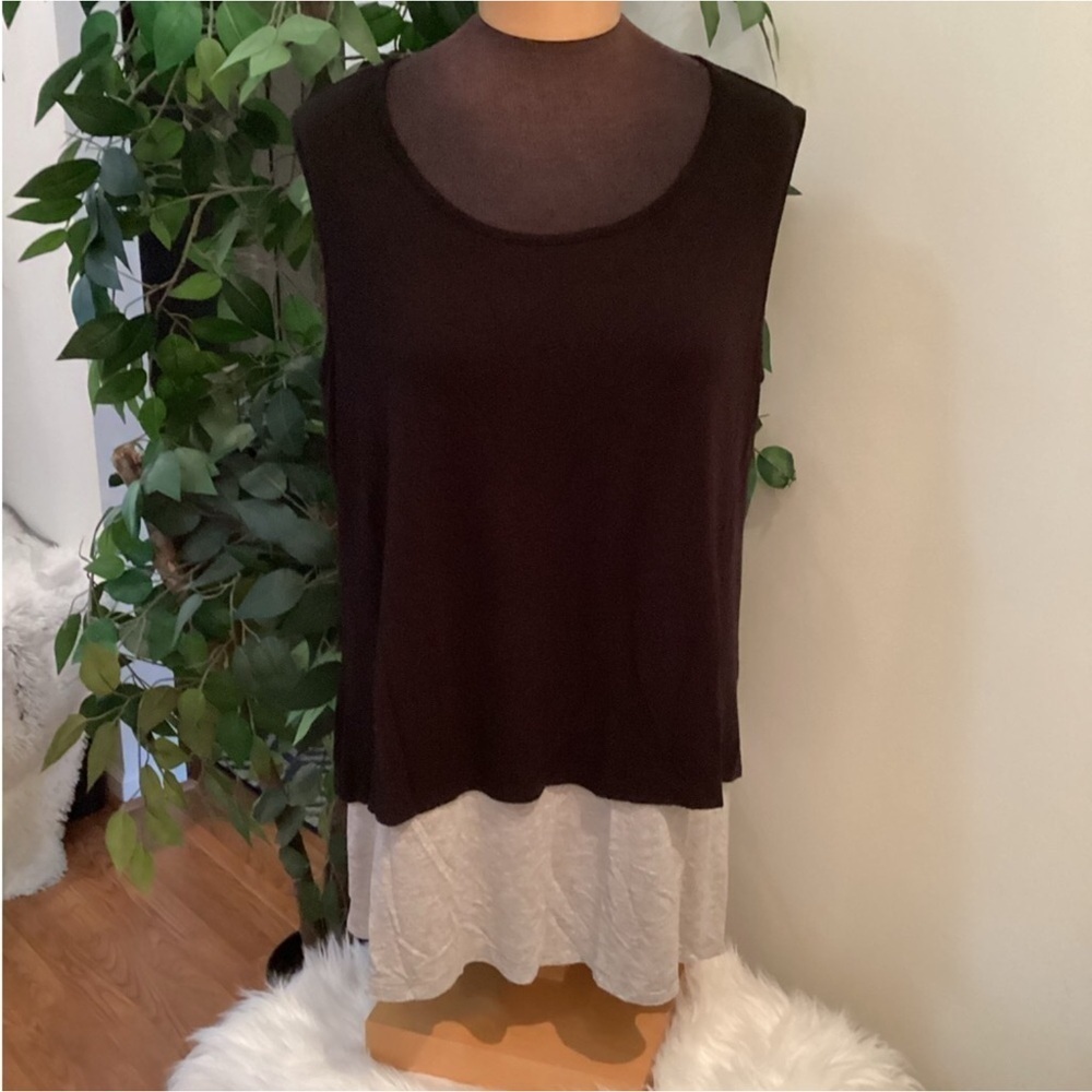 Ava James tunic tank top Woman’s size 1X gray with black overlay stretchy